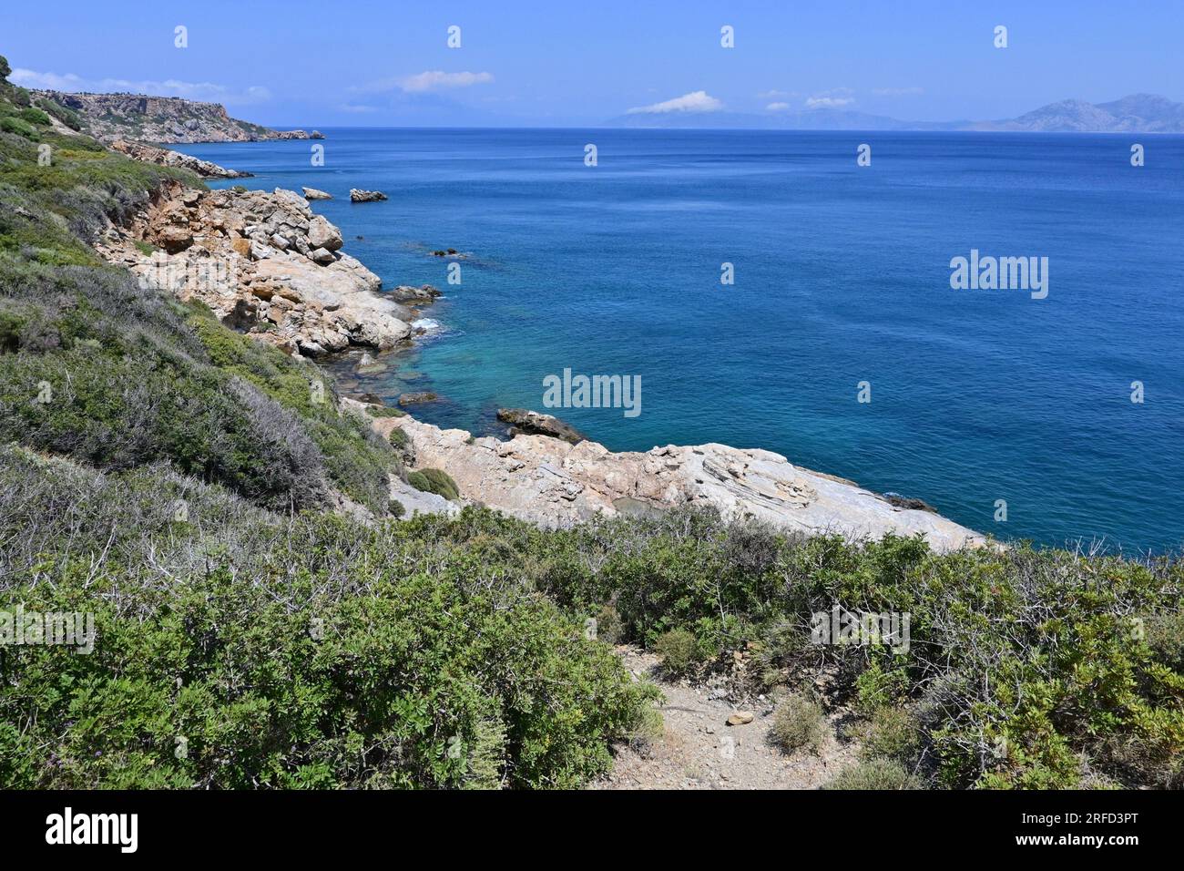 Hiking on Ikaria Island near ancient thermal springs, Therma Stock Photo