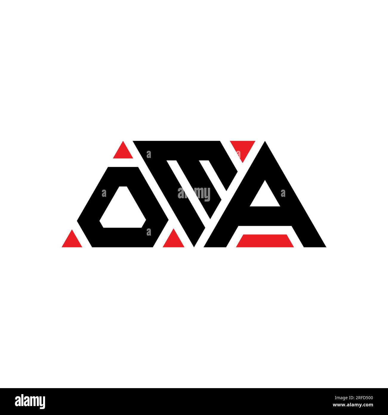 OMA triangle letter logo design with triangle shape. OMA triangle logo design monogram. OMA triangle vector logo template with red color. OMA triangul Stock Vector