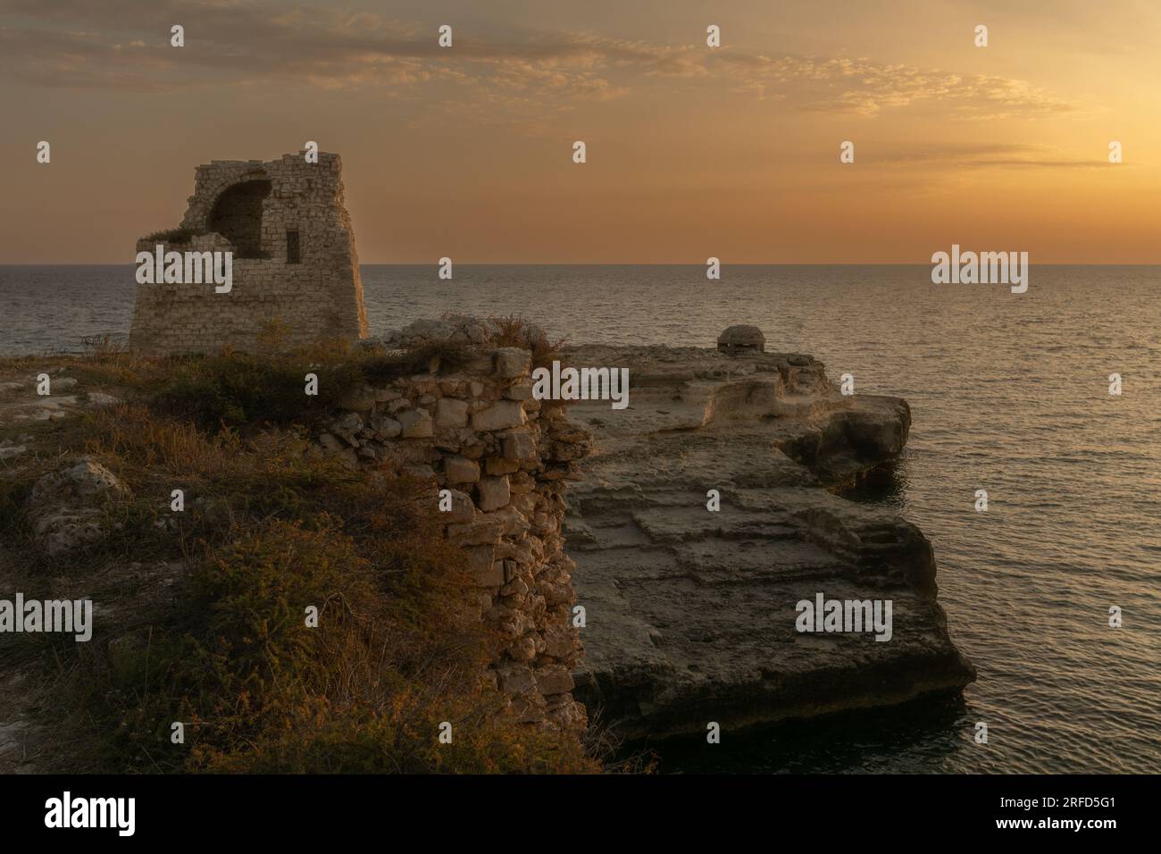 beautiful sunrise at la torre dell'orso, Puglia, Italy Stock Photo