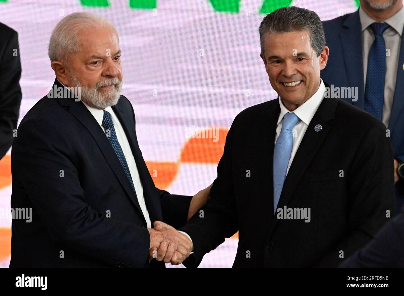 DF - BRASILIA - 08/02/2023 - BRASILIA, LAUNCH CEREMONY OF THE PEOPLE OF ARTISANAL FISHERY PROGRAM - The President of the Republic, Luiz Inacio Lula da Silva, accompanied by the Minister of Fisheries and Aquaculture (MPA), Andre de Paula, during Ceremony for the Launch of the Peoples of Artisanal Fishing Program held this Wednesday, August 2nd. Photo: Mateus Bonomi/AGIF/Sipa USA Stock Photo
