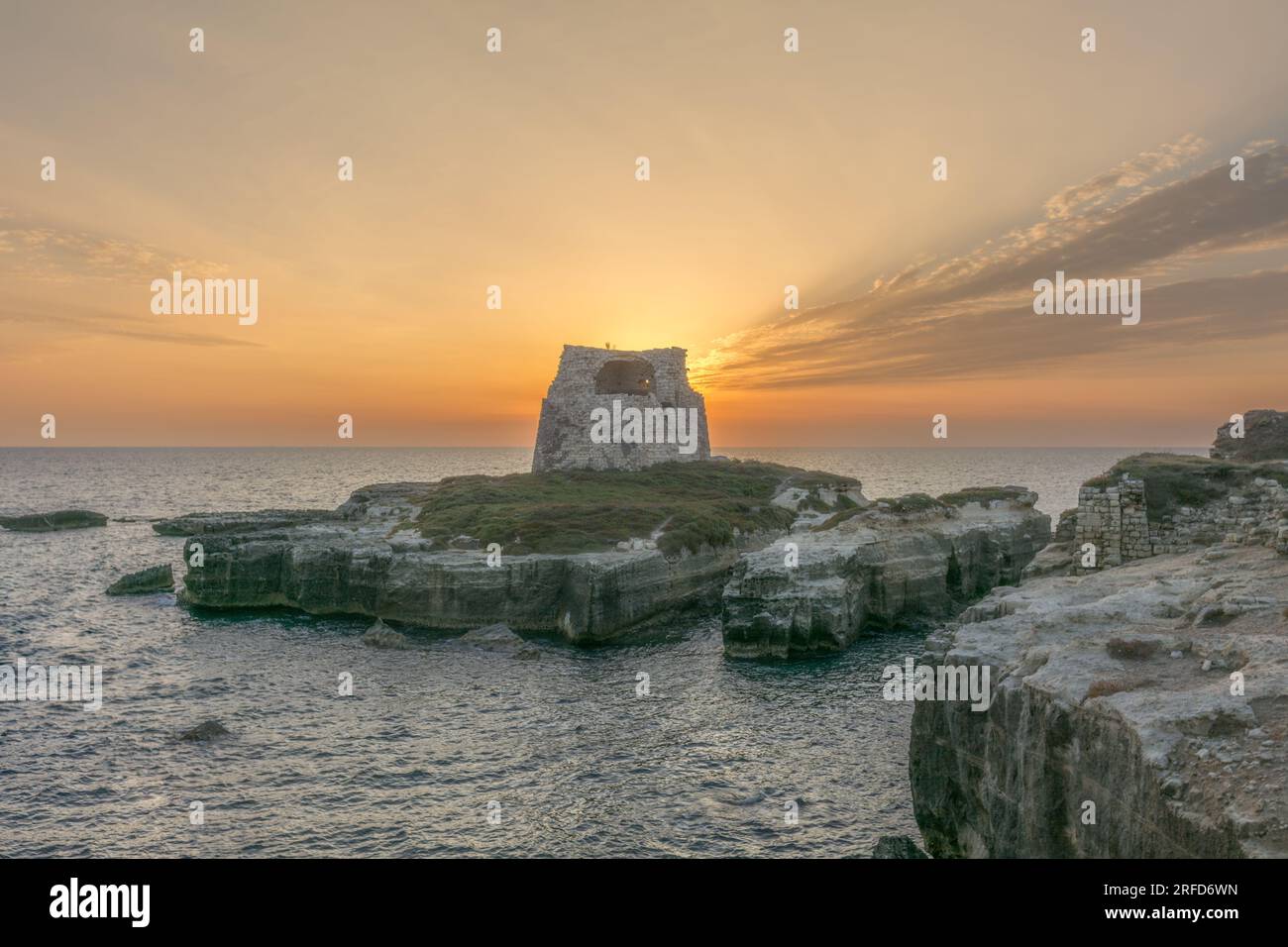 beautiful sunrise at la torre dell'orso, Puglia, Italy Stock Photo