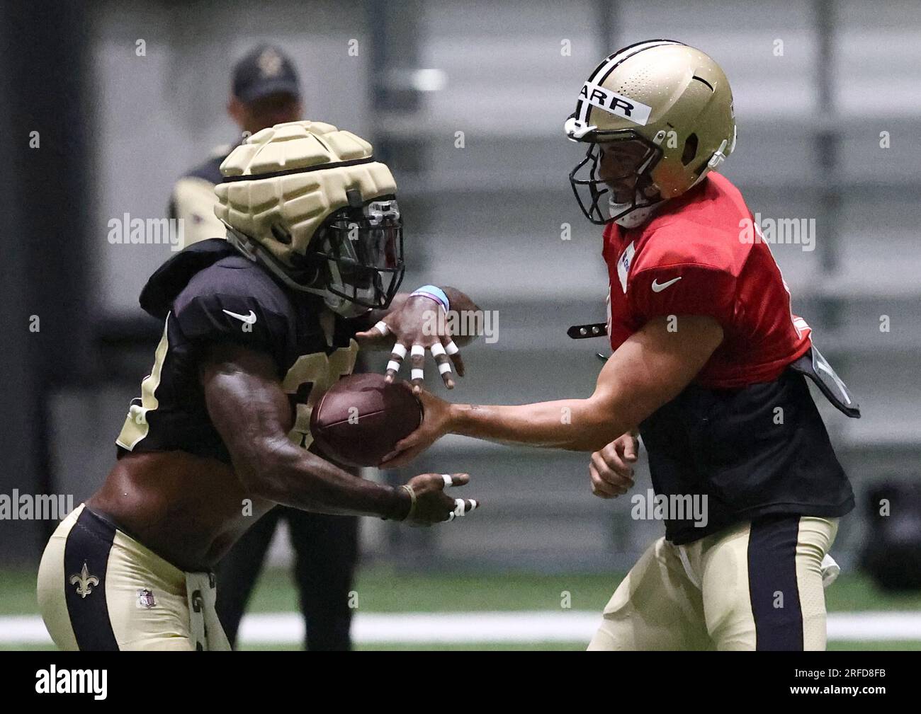 New Orleans, USA. 10th Sep, 2023. Tennessee Titans linebacker Jack Gibbens  (50) and defensive tackle Jeffrey Simmons (98) both tackle New Orleans  Saints running back Jamaal Williams (21) during a National Football