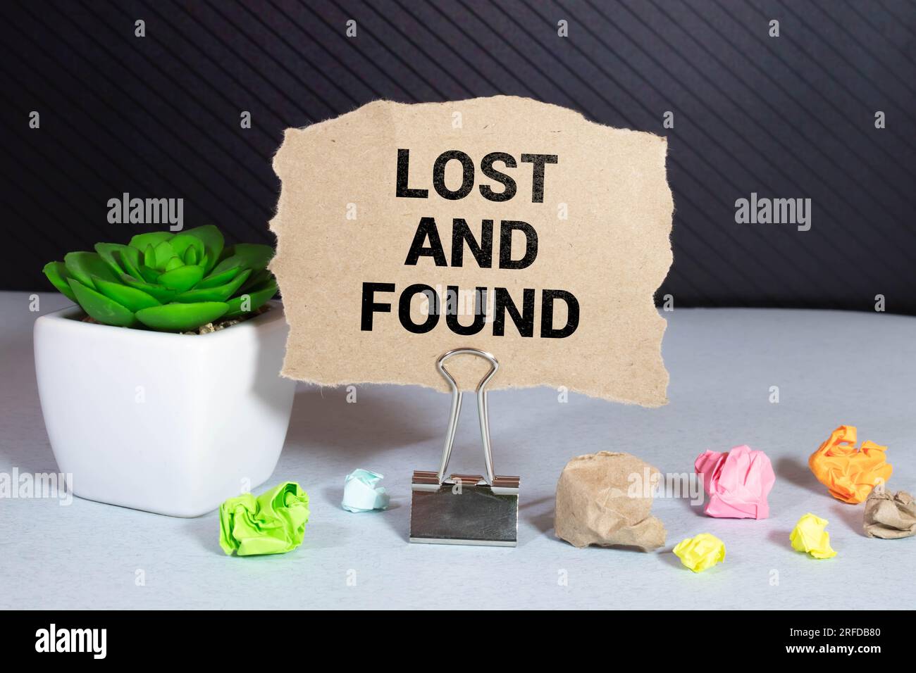 Lost And Found text on notepad, concept background Stock Photo - Alamy