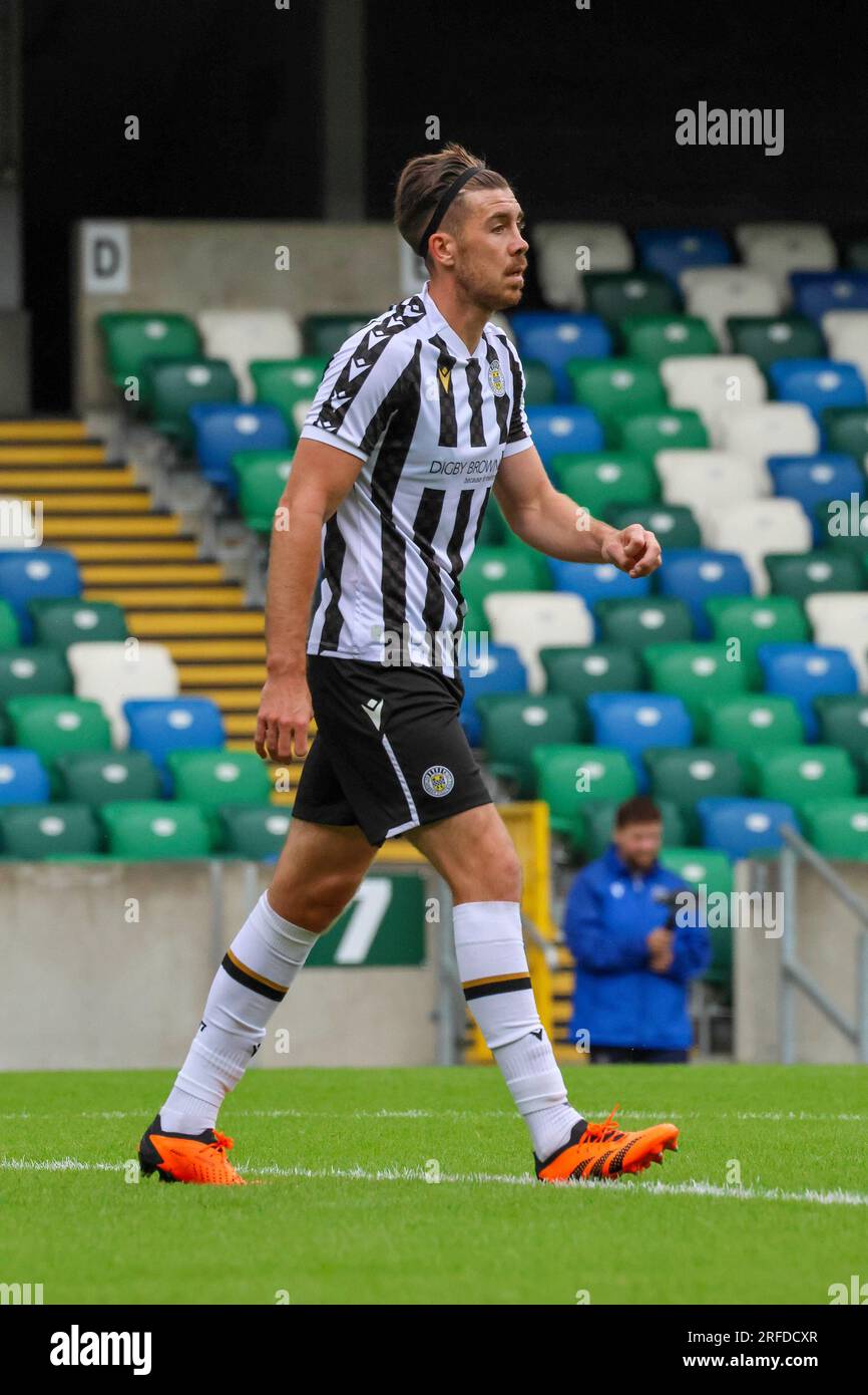 Windsor Park, Belfast, Northern Ireland, UK. 01 Jul 2023. Niall Quinn Testimonial game, Linfield 0 St Mirren 1. Footballer in action St Mirren football player Declan Gallagher. Stock Photo