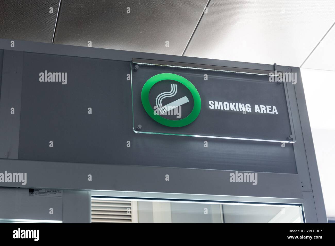 Signage of Smoking Area on smoking room at airport departure terminal Stock Photo Alamy