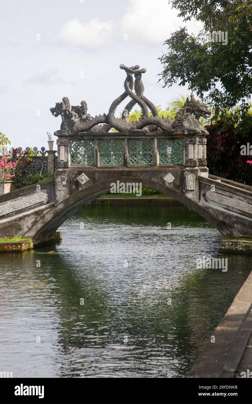 Stone bridge at Balinese Royal Water Palace Tirta Gangga, former kings ...