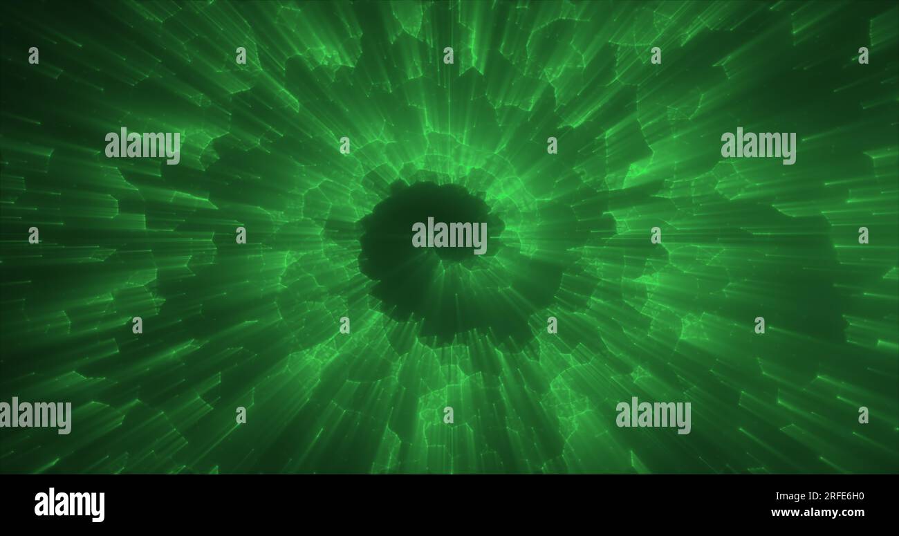 Abstract green energy magical bright glowing spiral swirl tunnel ...