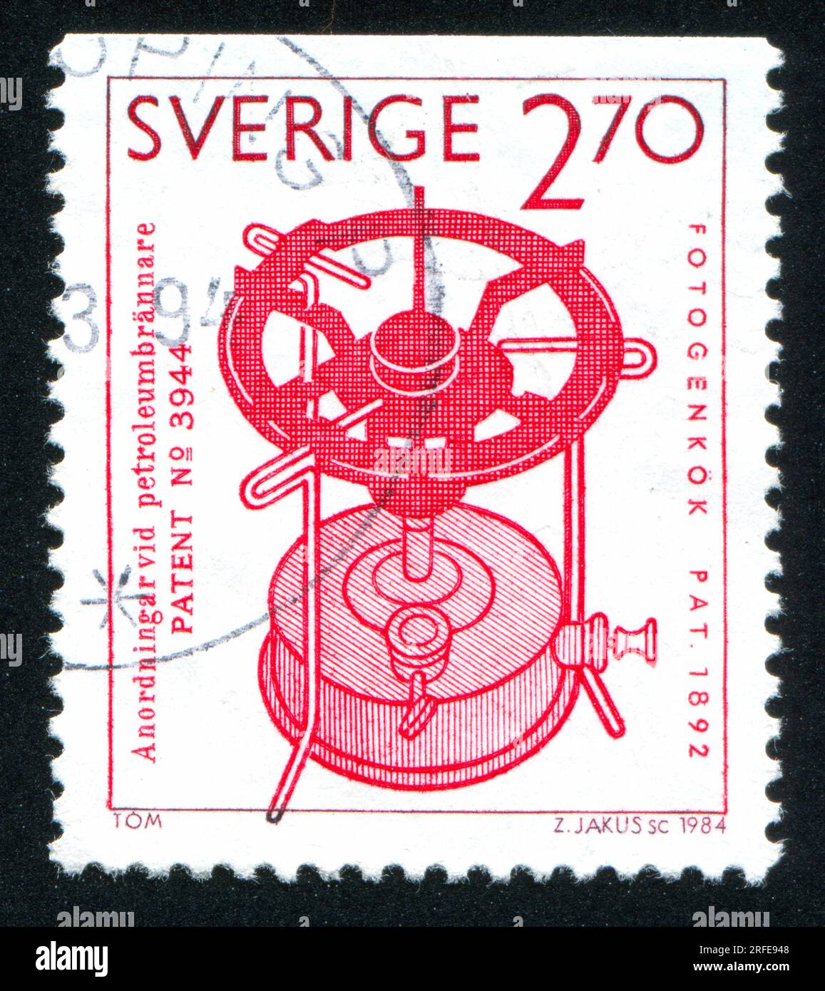 RUSSIA KALININGRAD, 20 OCTOBER 2013: stamp printed by Sweden, shows Paraffin stove, F.W. Lindqvist, circa 1984 Stock Photo