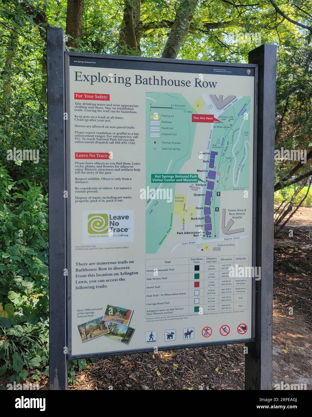 Hot Springs National Park Arkansas - Hot Springs National Park Arkansas Ar United States Us Usa July 26 2023 Exploring Bathhouse Row The Sign Shows A Map Of Bathhouse Row 2RFEAGJ 