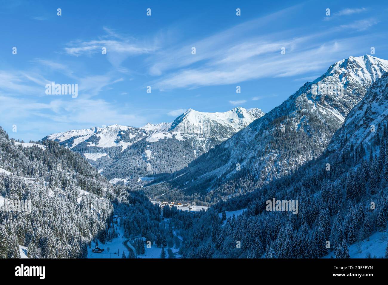 Beautiful wintry nature around Baad in the Kleinwalsertal in Vorarlberg Stock Photo