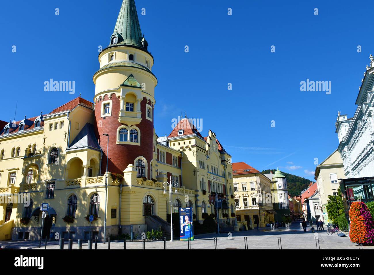 Celje, Slovenia - September 18 2022: Celje Hall community center and Krekov trg square in Stajerska, Slovenia Stock Photo