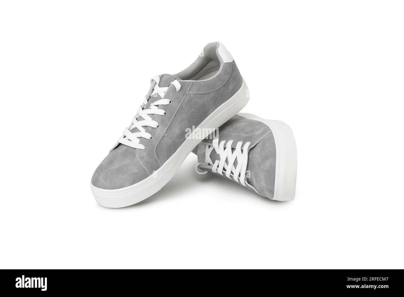 Leather grey color men sneakers with white lace and rubber soles isolated  on white background. With clipping path Stock Photo - Alamy