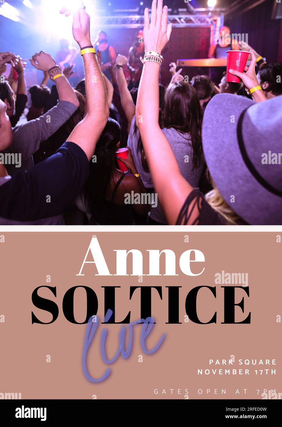 Anne soltice live, park square, november 17th, gates open at 7pm, diverse people enjoying at concert Stock Photo