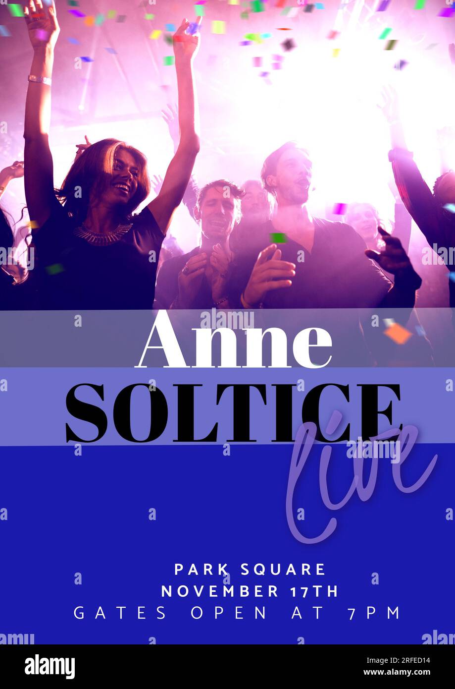 Anne soltice live, park square, november 17th text and diverse people enjoying rock concert Stock Photo
