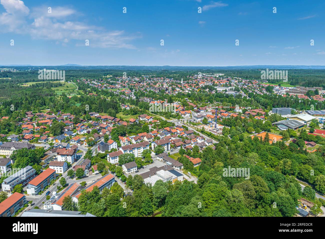 The upper bavarian town of Penzberg from above Stock Photo