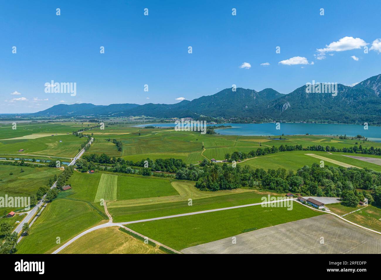 The region around Schlehdorf on Lake Kochel in bavarian upper land fron above Stock Photo