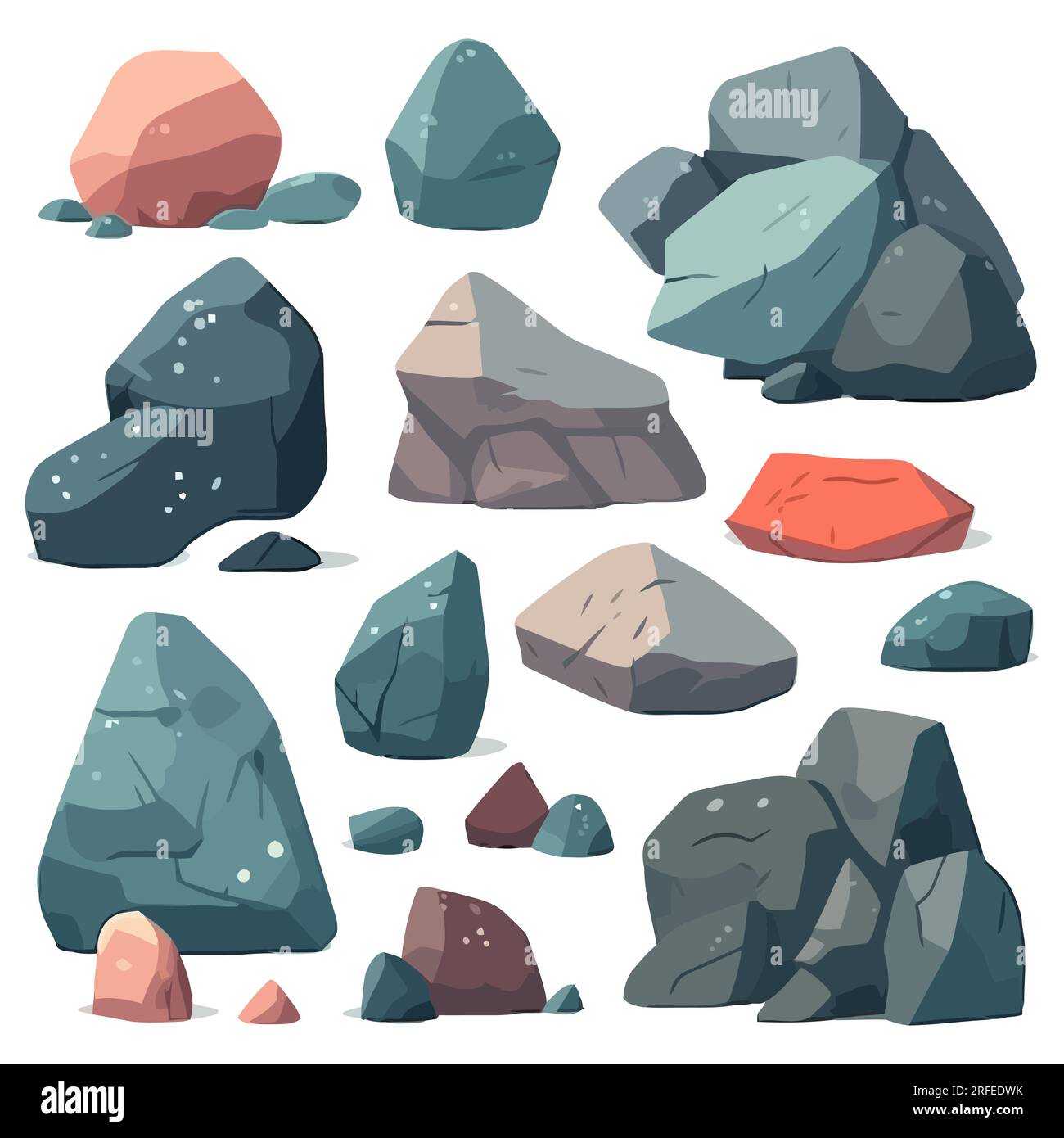 Set of stones. Image of various isolated stones or minerals. Vector ...