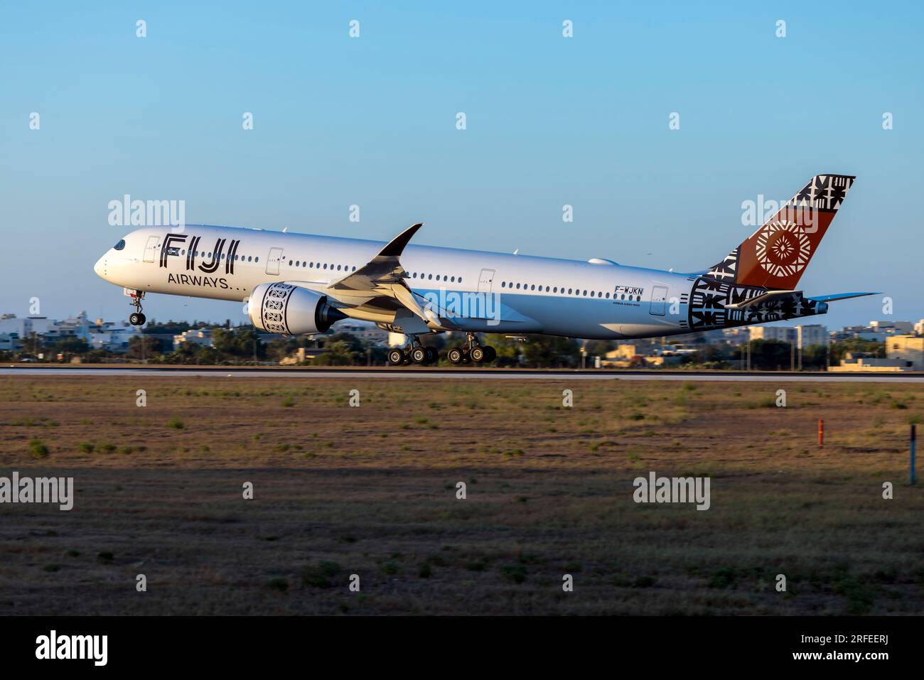 Fiji Airways Airbus A350-941ACJ (REG: F-WJKN) landing after a 2 hour test flight. To be registered DQ-FAM when in service with Fiji Airways. Stock Photo