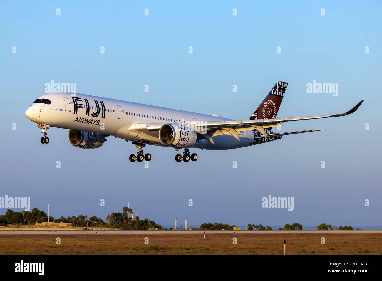 Fiji Airways Airbus A350-941ACJ (REG: F-WJKN) landing after a 2 hour test flight. To be registered DQ-FAM when in service with Fiji Airways. Stock Photo