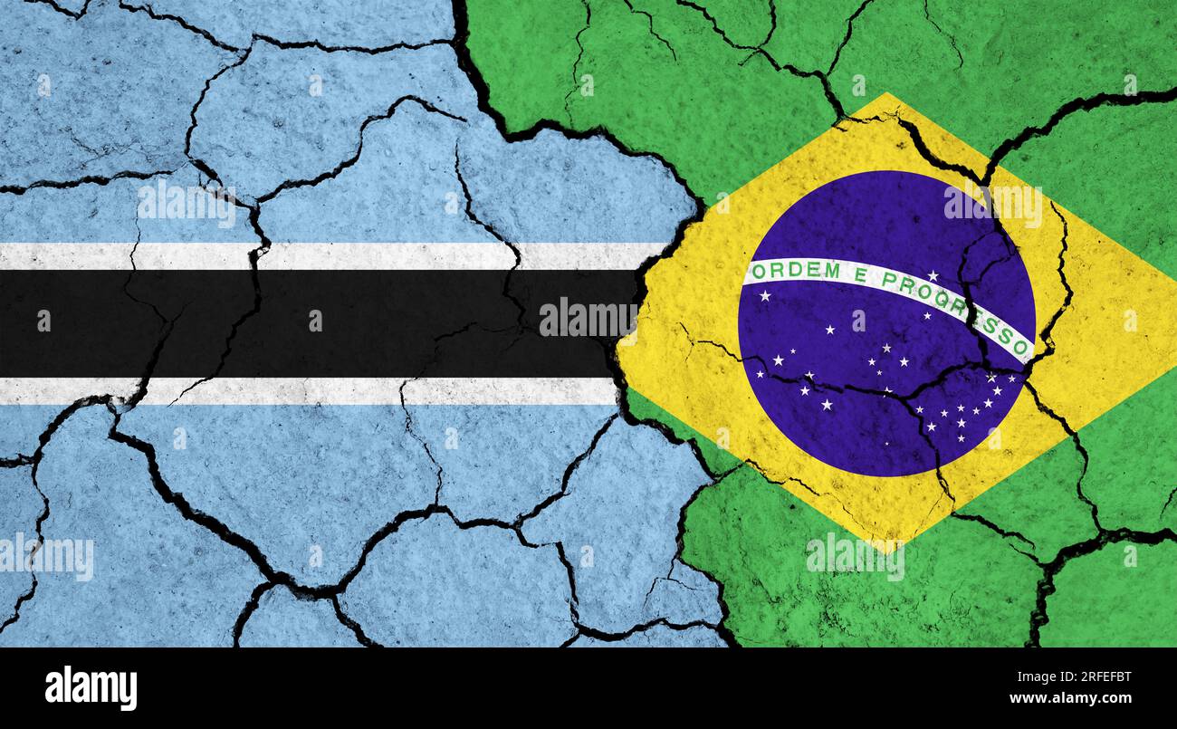 Flags of Botswana and Brazil on cracked surface - politics ...