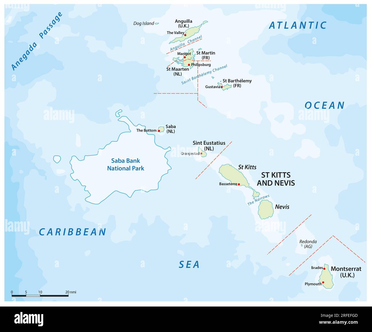 Map of the Dutch Saba Bank National Park in the Caribbean Sea Stock Photo