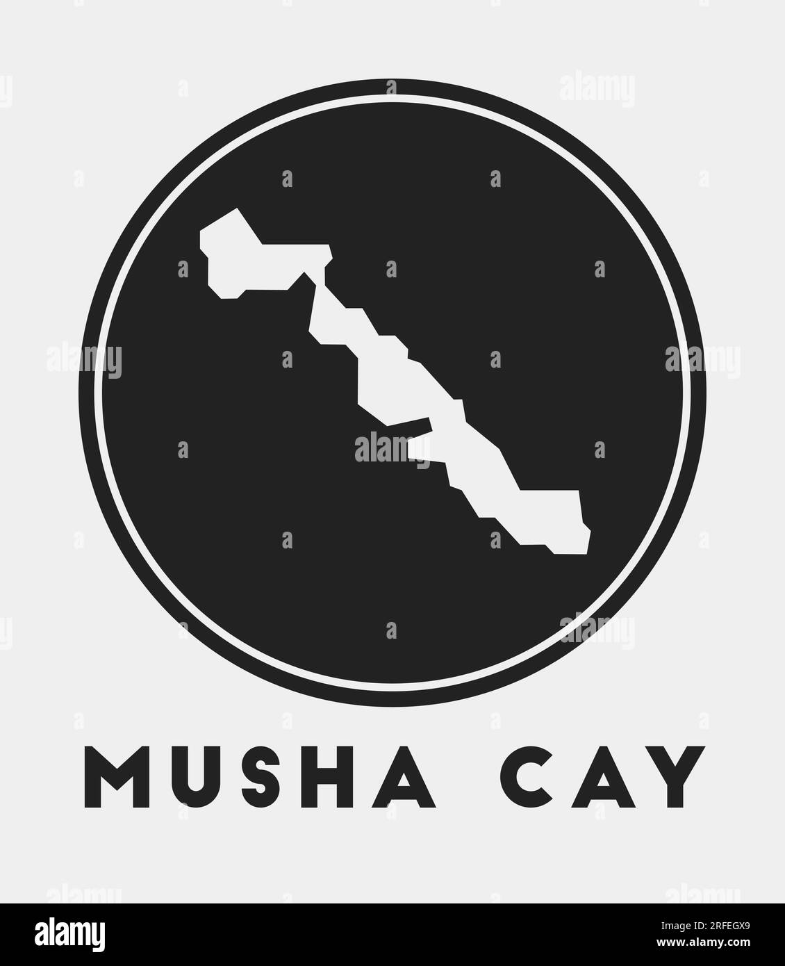 Musha Cay icon. Round logo with island map and title. Stylish Musha Cay badge with map. Vector illustration. Stock Vector