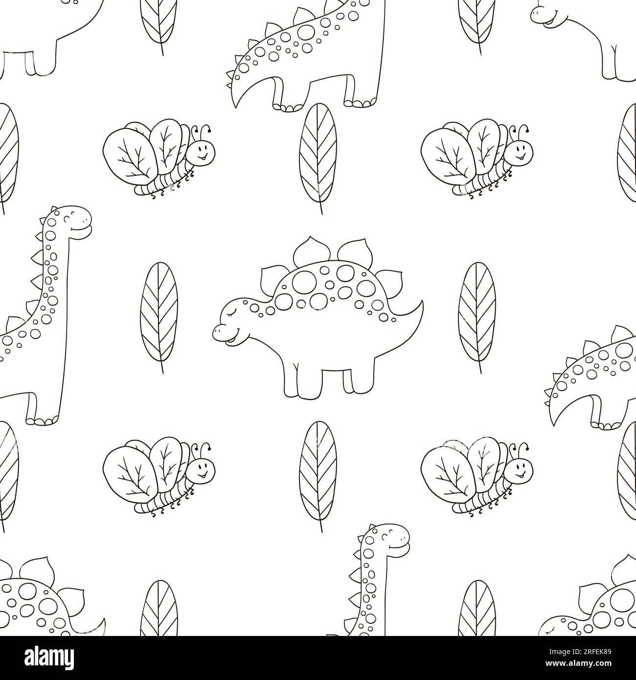 Dinosaurs background. Hand drawn cute dinosaurs seamless pattern ...