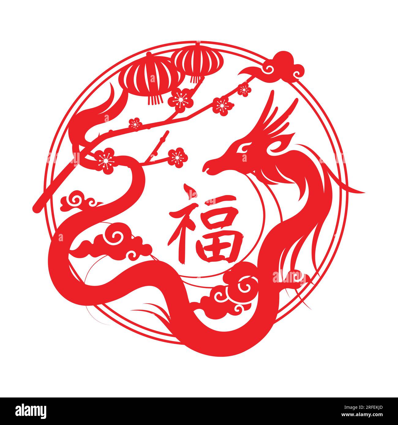 Red chinese dragon paper cutting design. Chinese zodiac dragon good