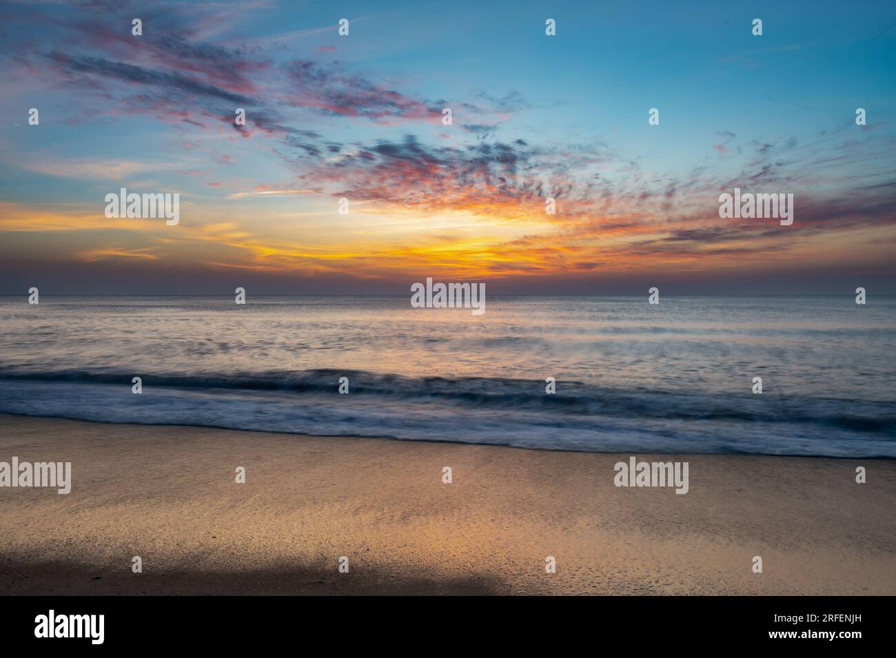 Sunrise, at Main Beach, on Amelia Island, Atlantic Ocean, Florida. Stock Photo