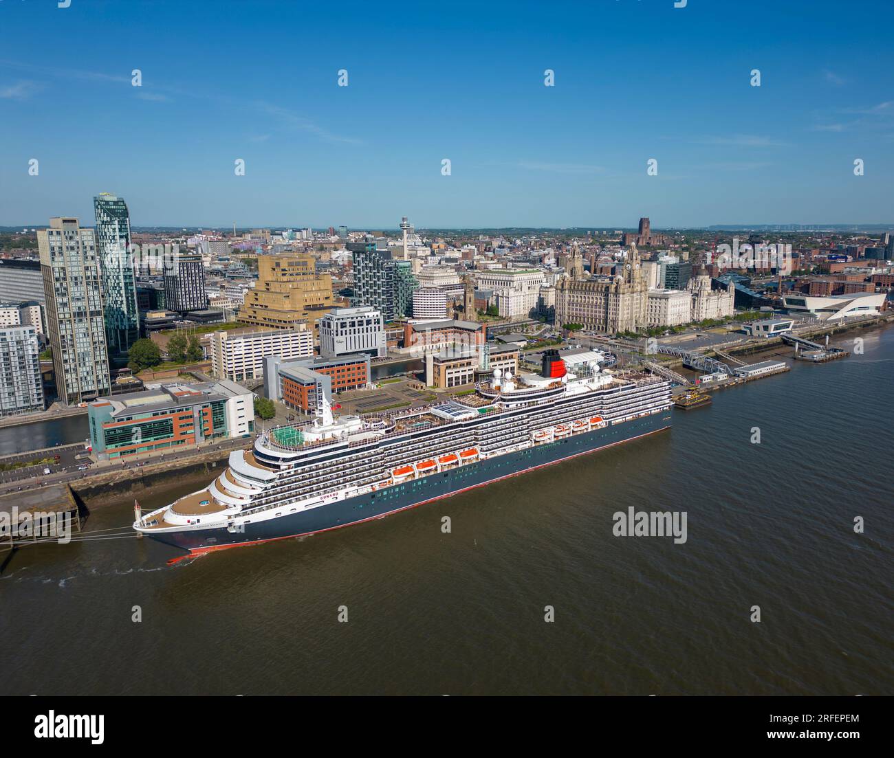 MS Queen Victoria cruise ship moored at the Liverpool waterfront, England Stock Photo