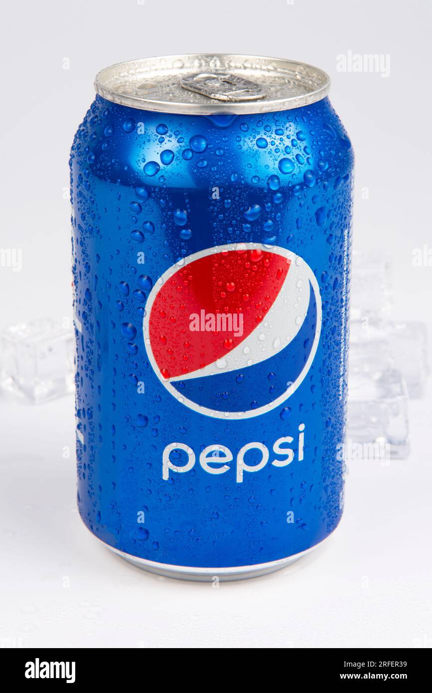 footage of tin can or metal bottle of Pepsi light taste on white