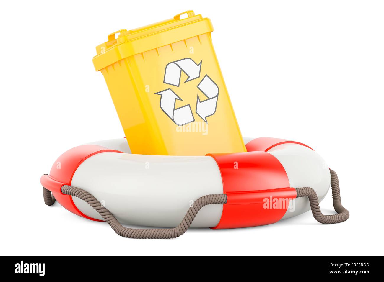 Recycling trash can with lifebelt, 3D rendering isolated on white ...