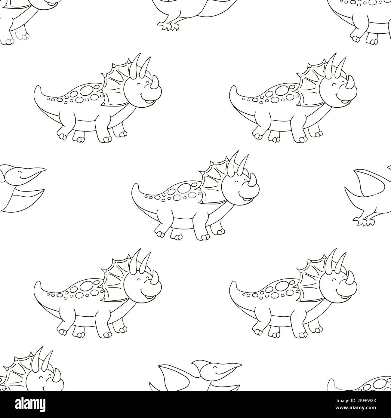 Cute funny kids dinosaur pattern. Coloring dinosaur vector background ...