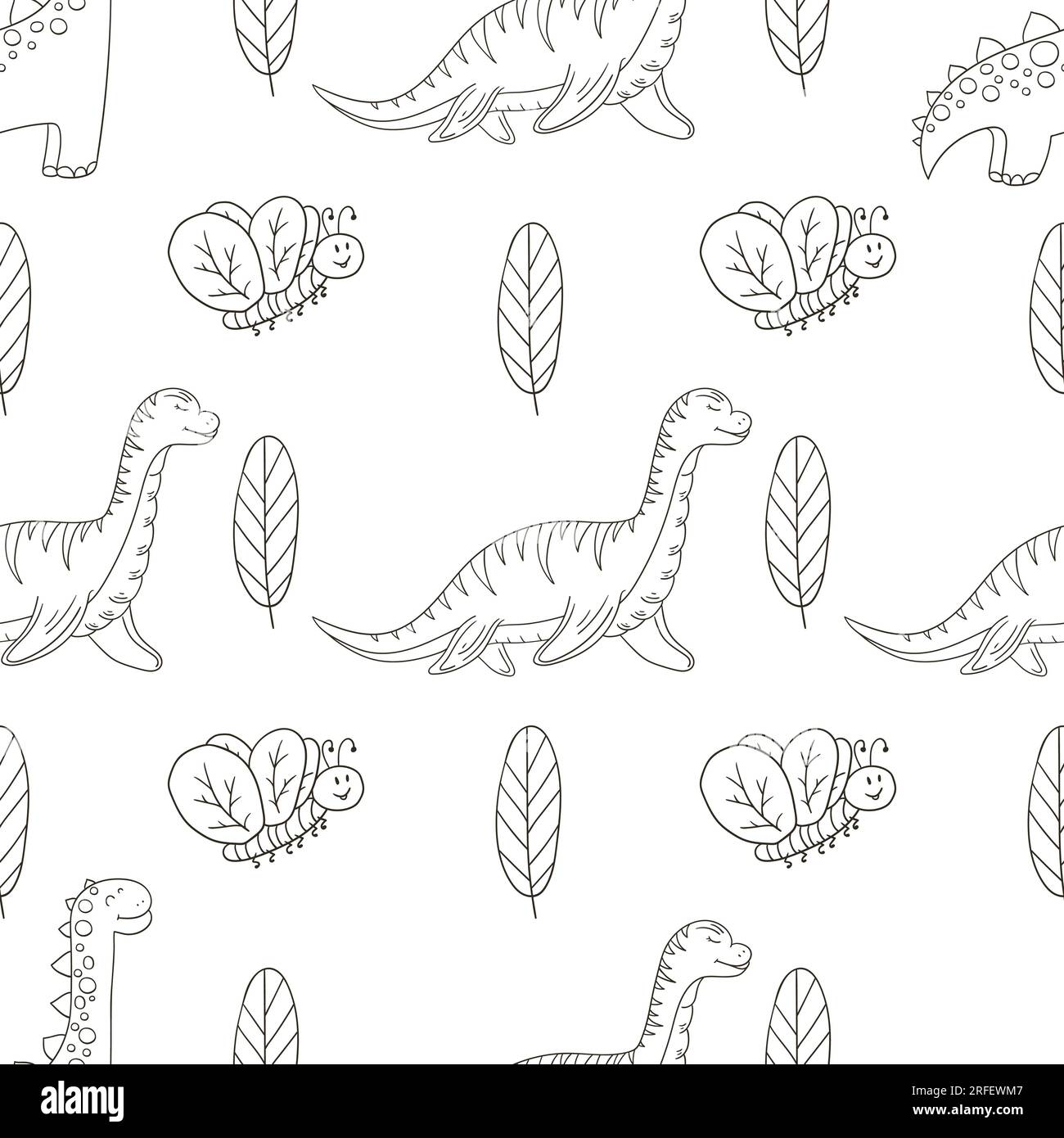 Dinosaurs background. Hand drawn cute dinosaurs seamless pattern ...