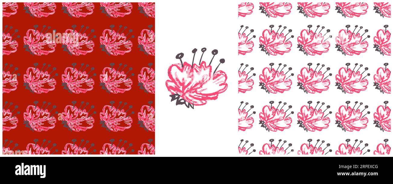 Girly seamless pattern. Set drawings with wax crayons. Flower mood, flowers. Print for cloth design, textile, fabric, wallpaper, wrapping paper Stock Vector