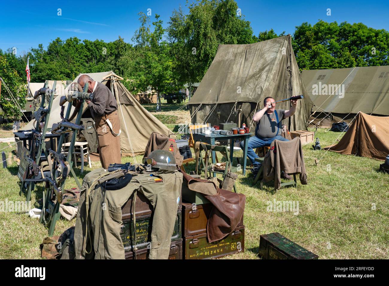 France, Basse Normandie, Calvados, Colleville Montgomery, Hillman fortified site, Commemorations of the 79th anniversary of June 6, 1944. Reenactment camp Stock Photo