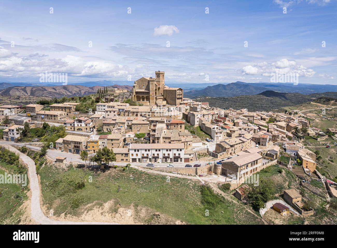 Spain, Navarra, Ujue, the village (aerial view) Stock Photo