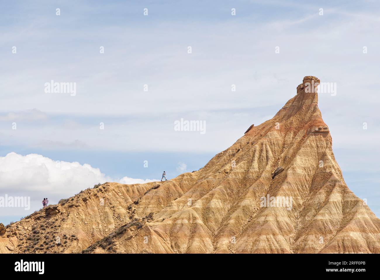 Spain, Navarra, Arguedas, The Bardenas Reales Biosphere Reserve and natural park listed as World Heritage by UNESCO, Bardena Blanca, motor home Stock Photo