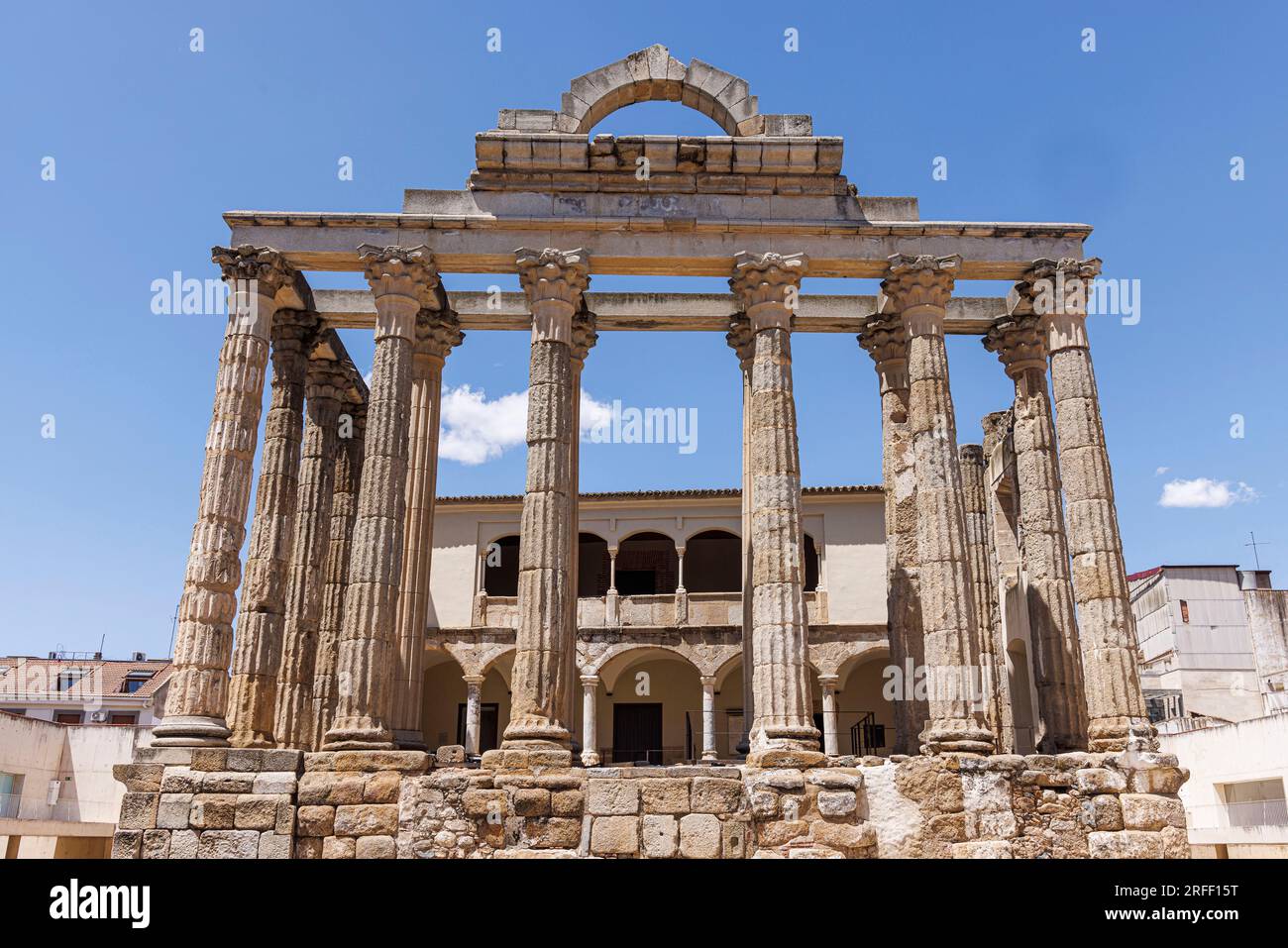 Spain, Extremadura, Merida, Archaeological Ensemble of Merida listed as World Heritage by UNESCO, the roman ruins of Augusta Emerita, the Diana temple or Los Corbos Palace Stock Photo