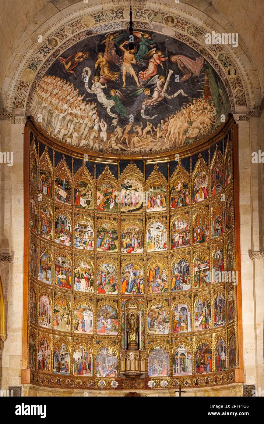 Spain, Castile and Leon, Salamanca, Old city of Salamanca listed as World Heritage by UNESCO, the Old Cathedral, the retable (Delli) Stock Photo