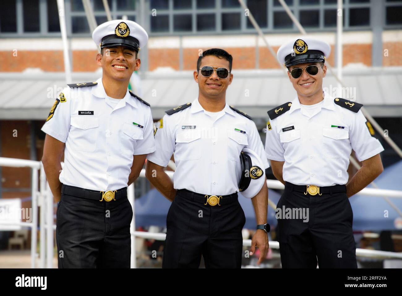 France, Seine-Maritime, Rouen, Armada 2023, portrait of young sailors in uniforms of the Mexican training ship Cuauhtemoc Stock Photo