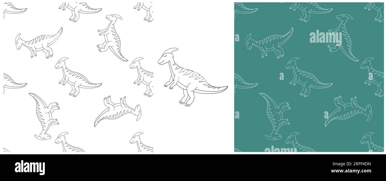 Dinosaurs Coloring Set. Hand drawn cute dinosaurs seamless pattern ...