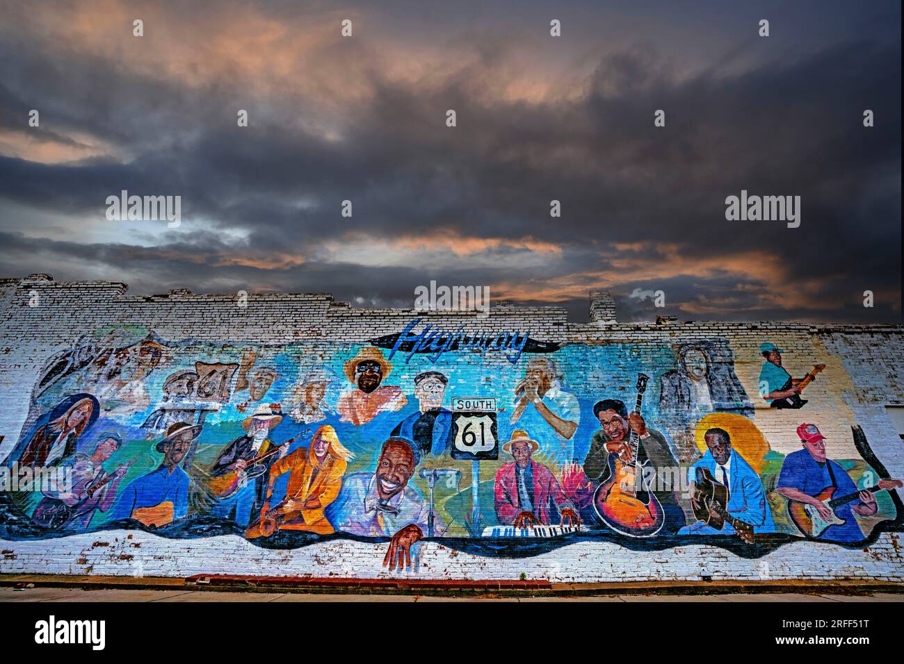 United States, Mississippi, Leland, mural on the theme of route 61, the route of the Blues Stock Photo