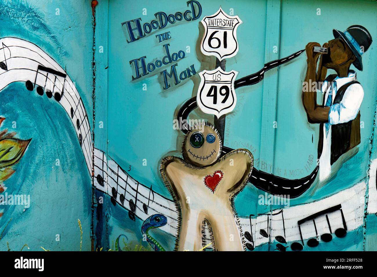 United States, Mississippi, Tutwiler, murals on a restaurant Stock