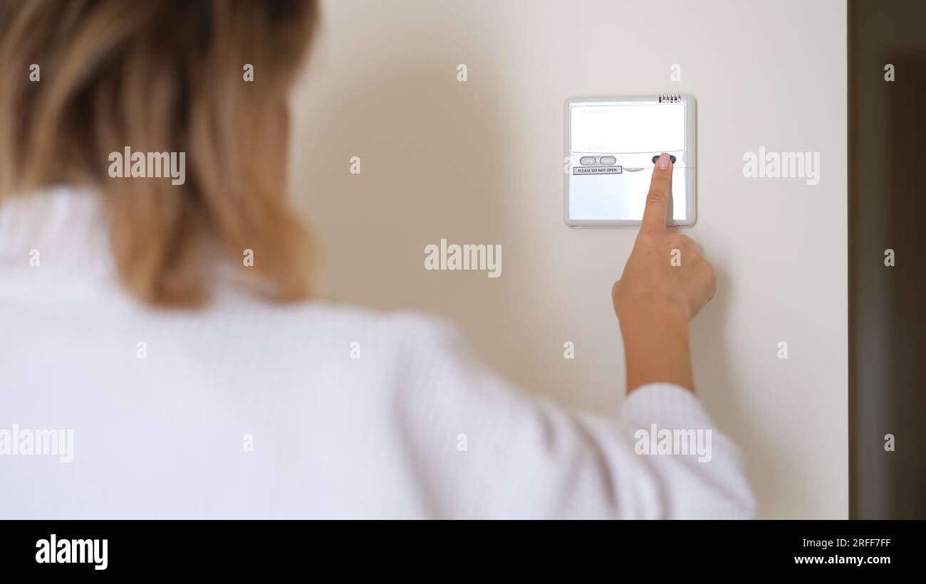 Wall mounted digital climate control and home thermostat Stock Photo Alamy
