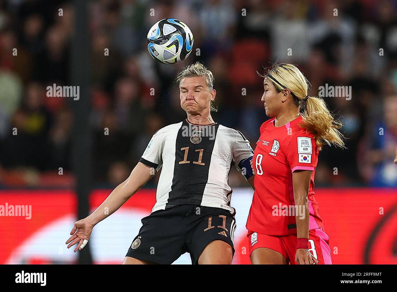Alexandra Popp #11 of Germany heads the ball clear during the FIFA Women's World Cup 2023 Group H South Korea Women vs Germany Women at Adelaide Oval, Adelaide, Australia, 3rd August 2023 (Photo by Patrick Hoelscher/News Images) Credit: News Images LTD/Alamy Live News Stock Photo