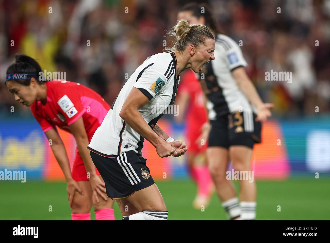 Alexandra Popp #11 of Germany celebrates her goal to make it 1-1 during the FIFA Women's World Cup 2023 Group H South Korea Women vs Germany Women at Adelaide Oval, Adelaide, Australia, 3rd August 2023 (Photo by Patrick Hoelscher/News Images) Credit: News Images LTD/Alamy Live News Stock Photo