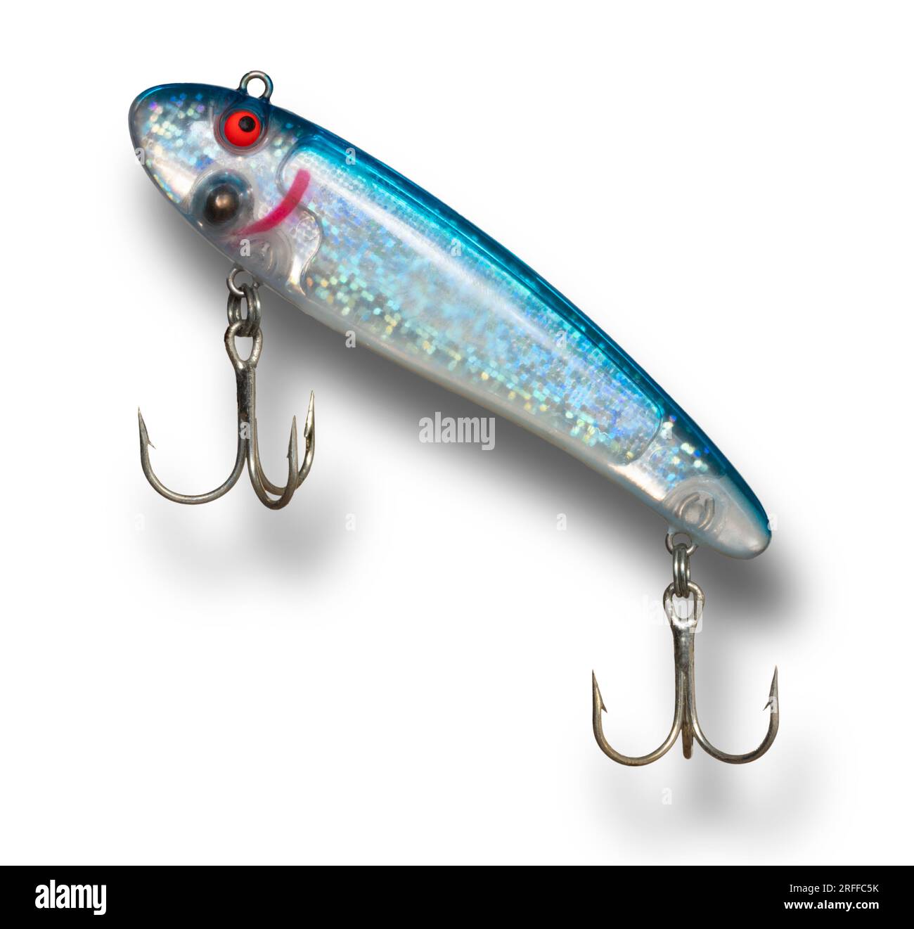 Large crankbait that is transluscent for fishing with blue and white  coloration and two treble hooks Stock Photo - Alamy