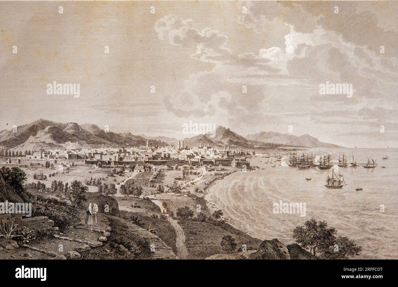 Alexandre de Laborde / Puerto de Barcelona, del libro de viaje 'Voyage pittoresque et historique de l'Espagne', siglo XIX. M.H.C.B. Stock Photo