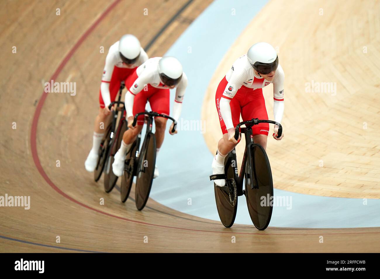 Marlena Karwacka (right) of Team Poland in the Women's Elite Team Sprint Qualifier during day one of the 2023 UCI Cycling World Championships at the Sir Chris Hoy Velodrome, Glasgow. Picture date: Thursday August 3, 2023. Stock Photo